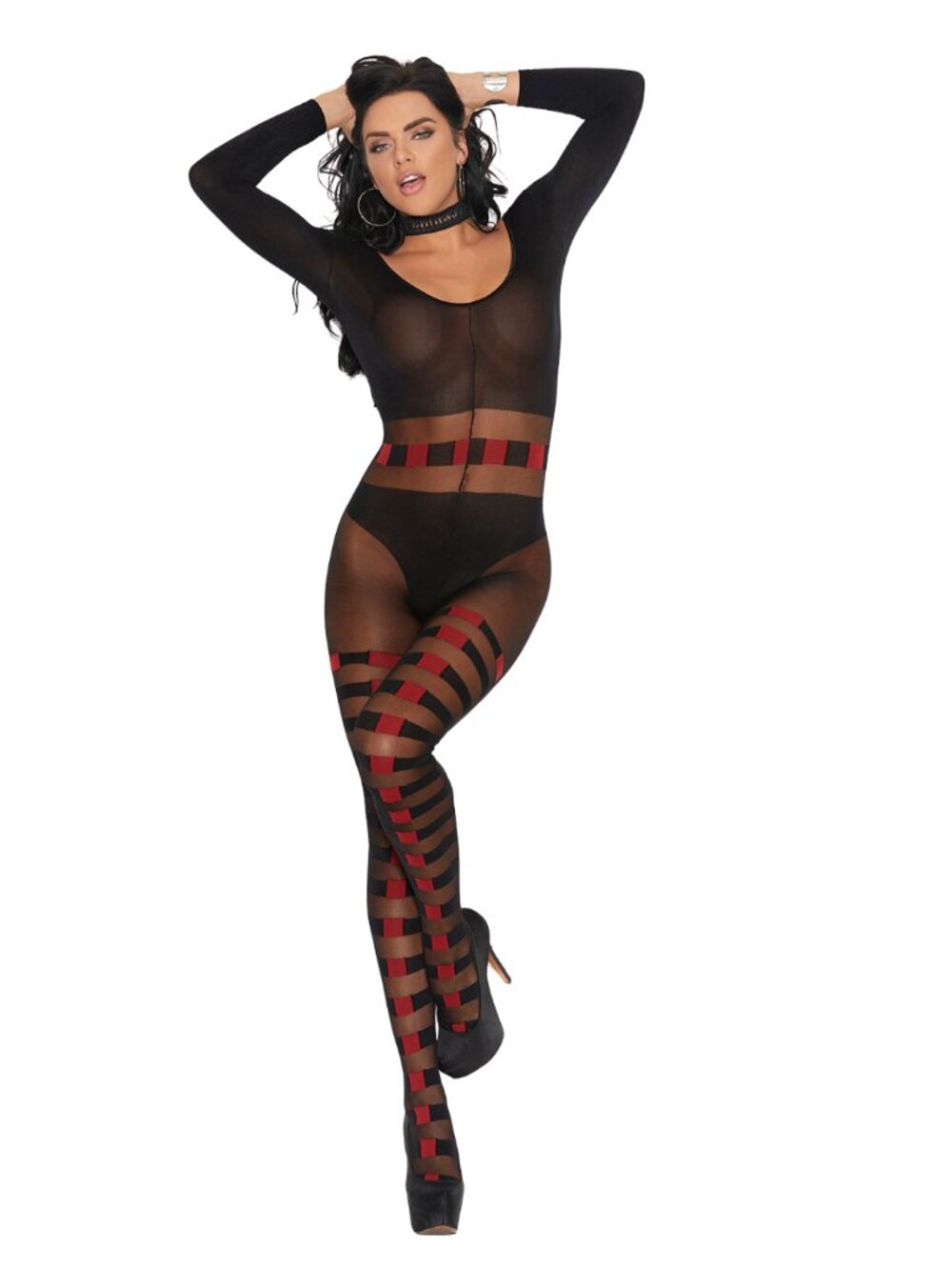 Sheer Striped Long Sleeve Bodystocking